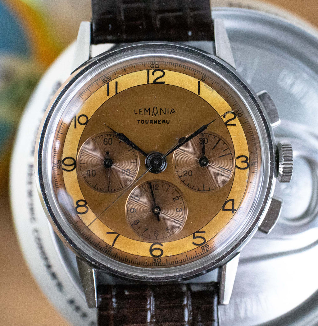 Pre-Owned: 1950’s Lemania CH27C12 Chronograph Bullseye Tourneau Stamp