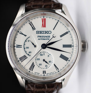 Seiko Presage Arita Porcelain Dial Brown Leather Strap Men's Auto Watch SPB093