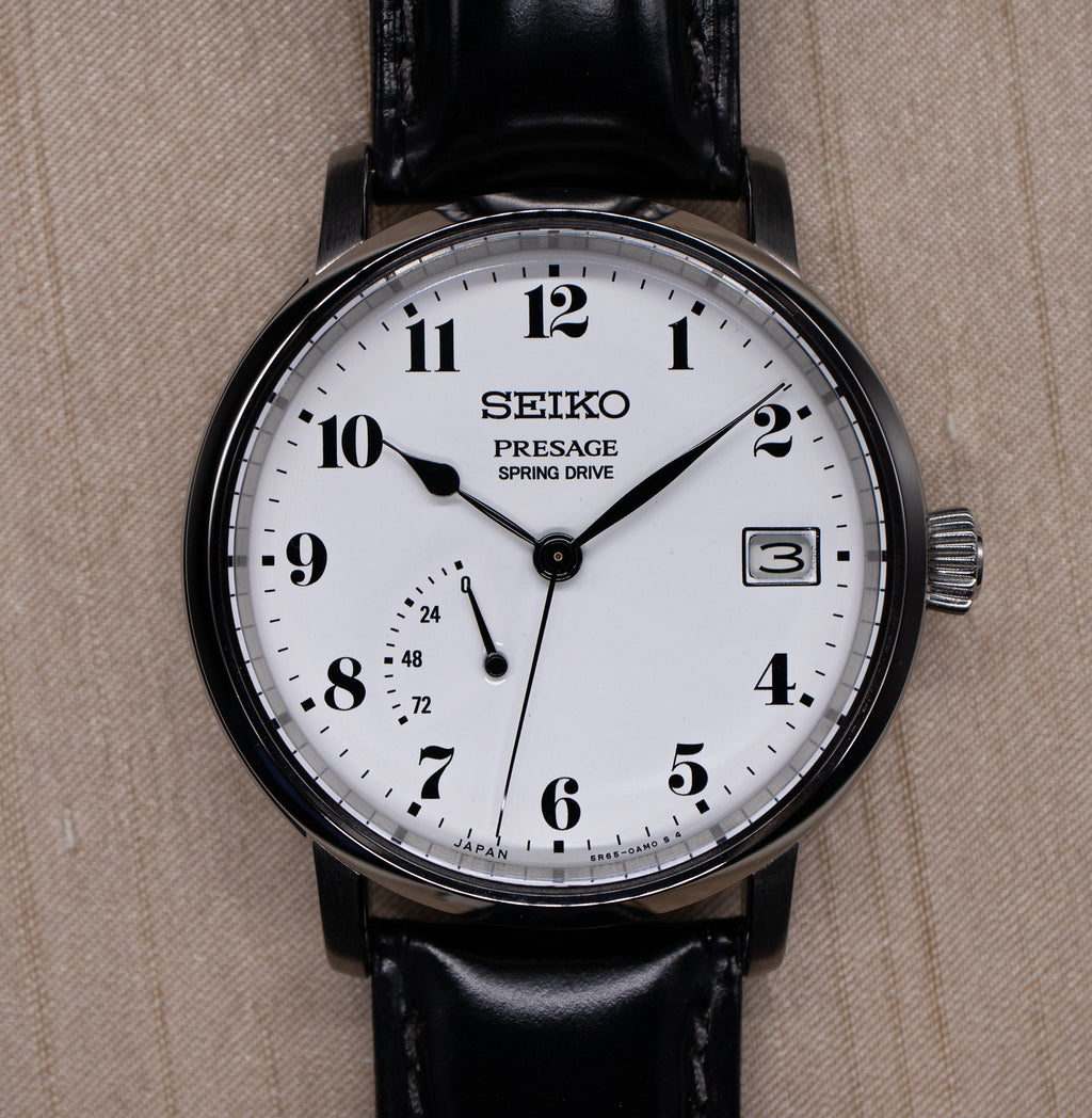 Seiko Spring Drive Presage White Enamel Dial SNR037